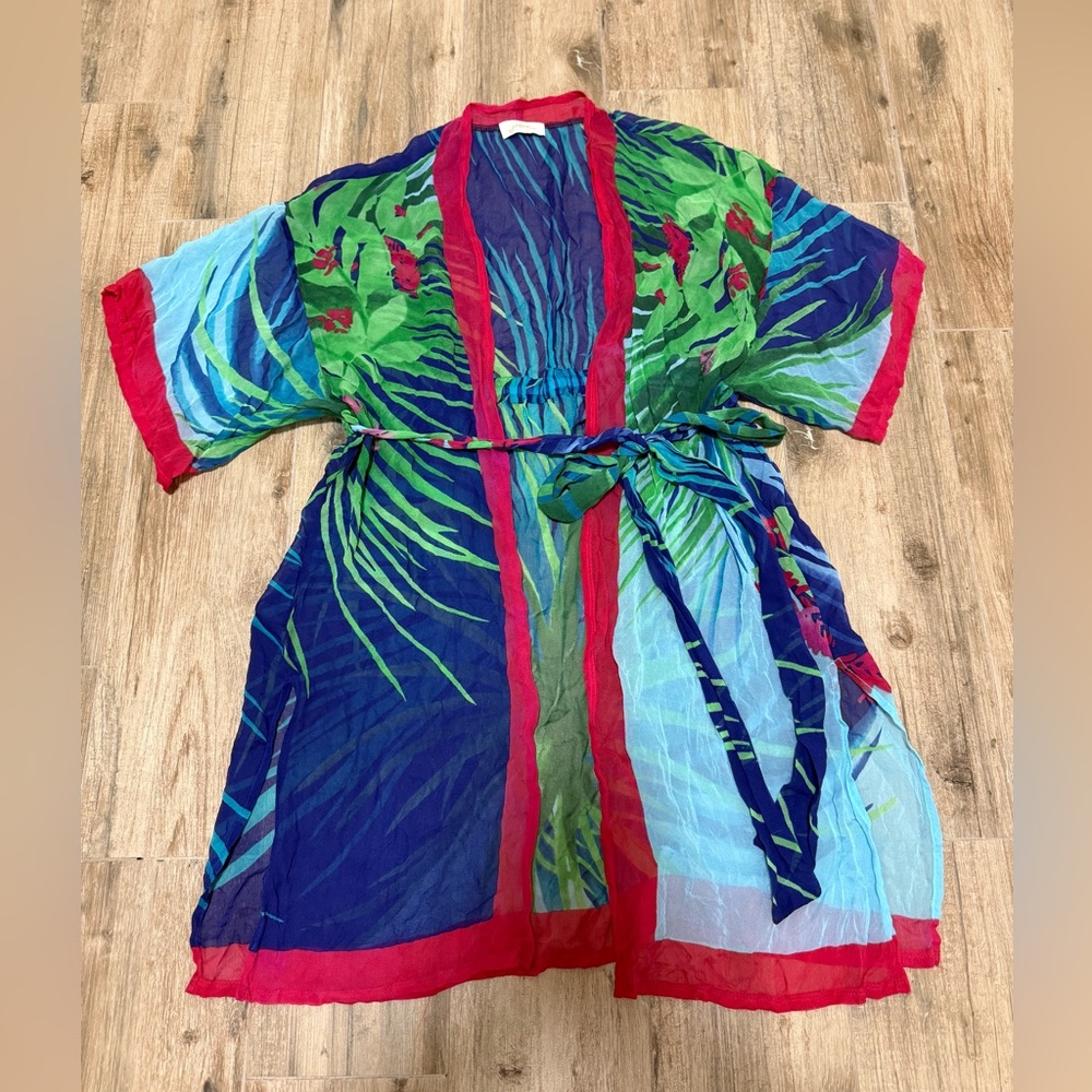 Gottex Tropical Colorful Sheer Kimono Pool Beach cover up